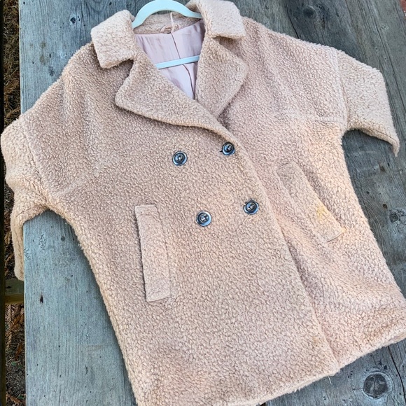 Free People mauve blush pink oversized button down teddy sherpa jacket overcoat - Picture 9 of 16